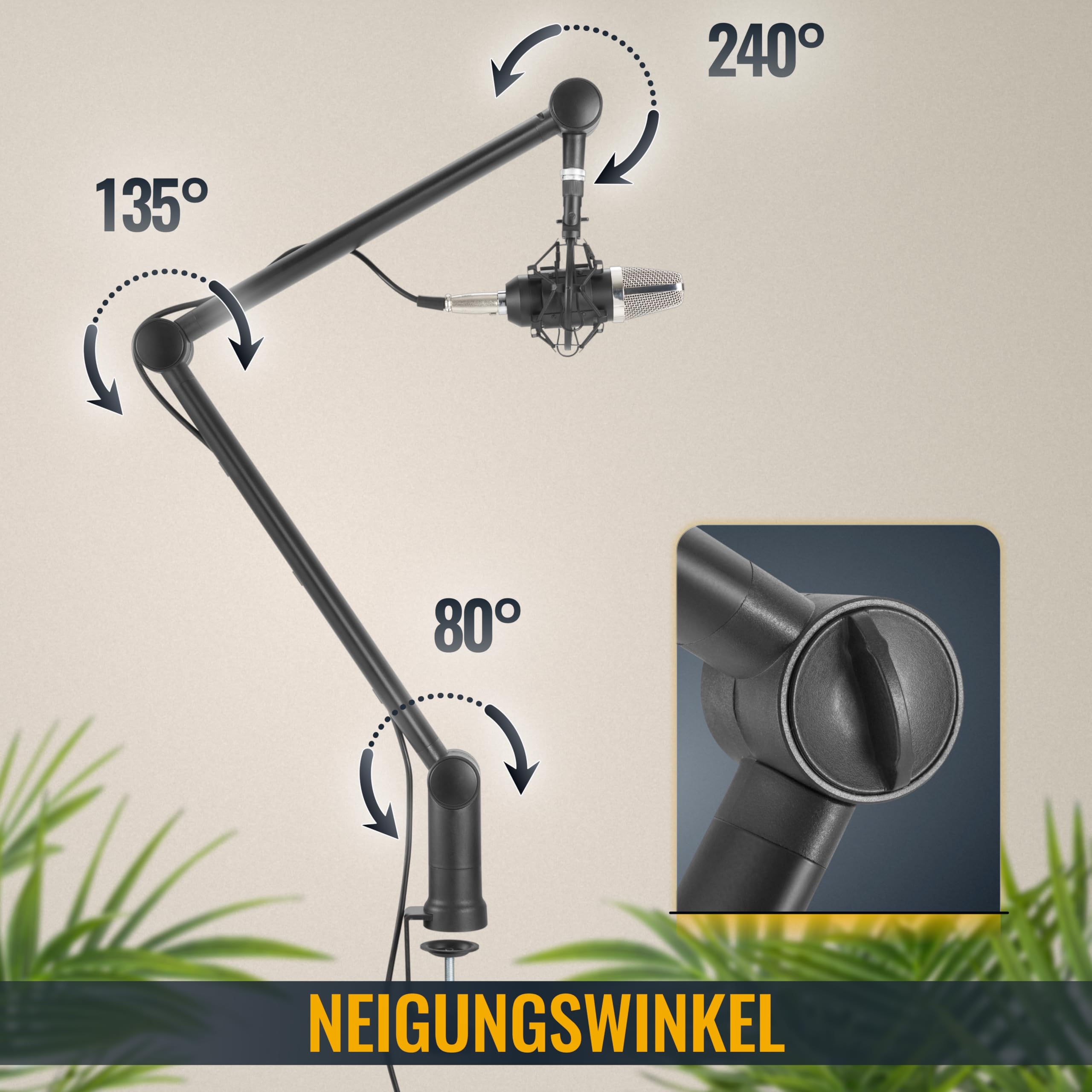 RICOO Stojak mikrofonowy, MS061 stojak na mikrofon z wysięgnikiem do śpiewania i nagrywania – obracany o 360° stojak na ramię, odpowiedni do biurka, czarny