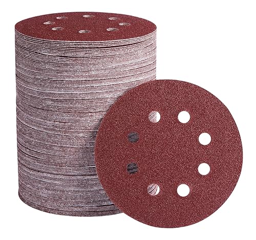 S SATC 150 discos de lija de grano 80 con gancho y bucle de 5 pulgadas, 8 agujeros, papel de lija adhesivo para carpintería y automoción