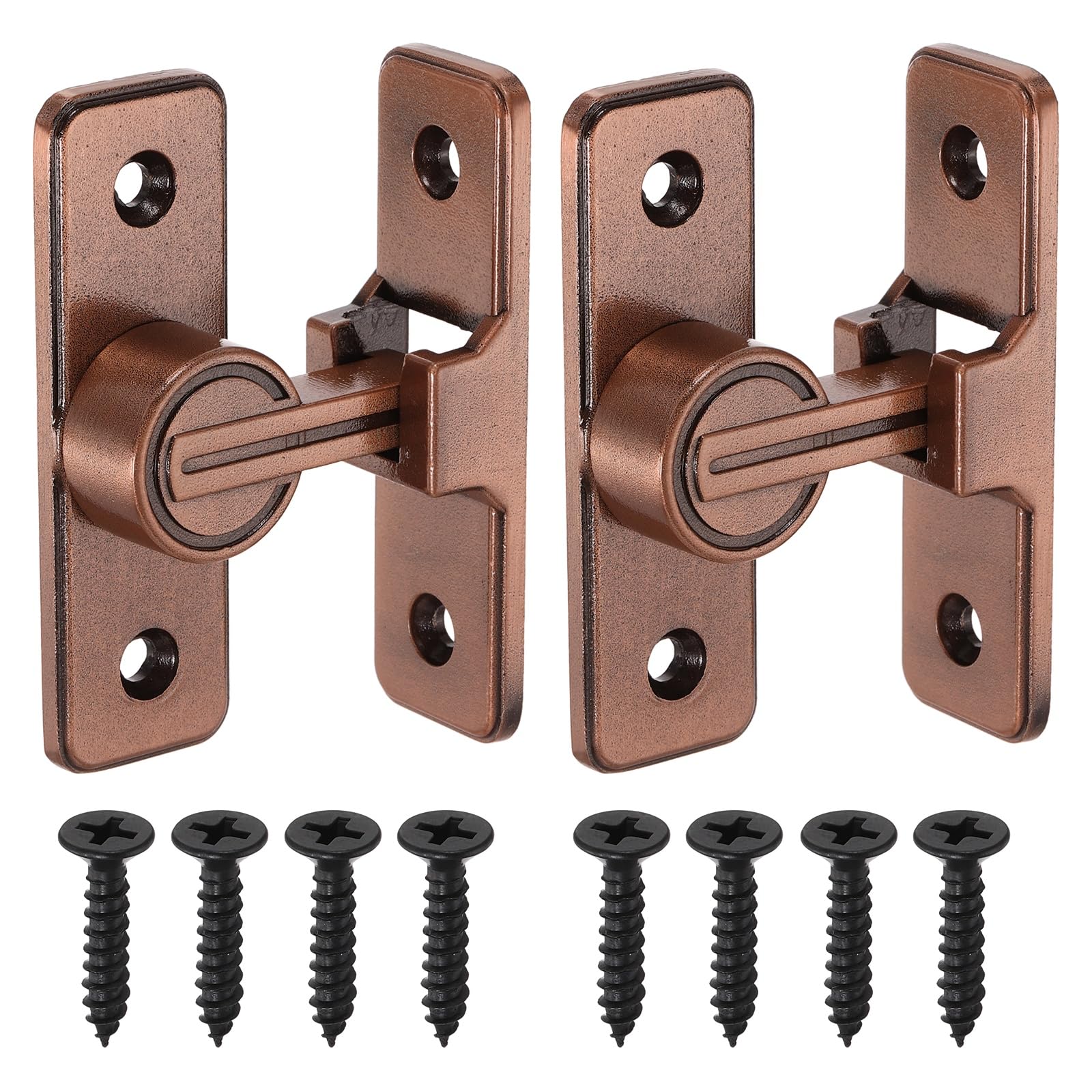 sourcing map 2Pcs Barn Door Lock, 90 Degree Flip Barn Door Lock for Single Hinged & Sliding Doors, Zinc Alloy Sliding Security Latch with Screws for Garden Bathroom Garage, Red Bronze