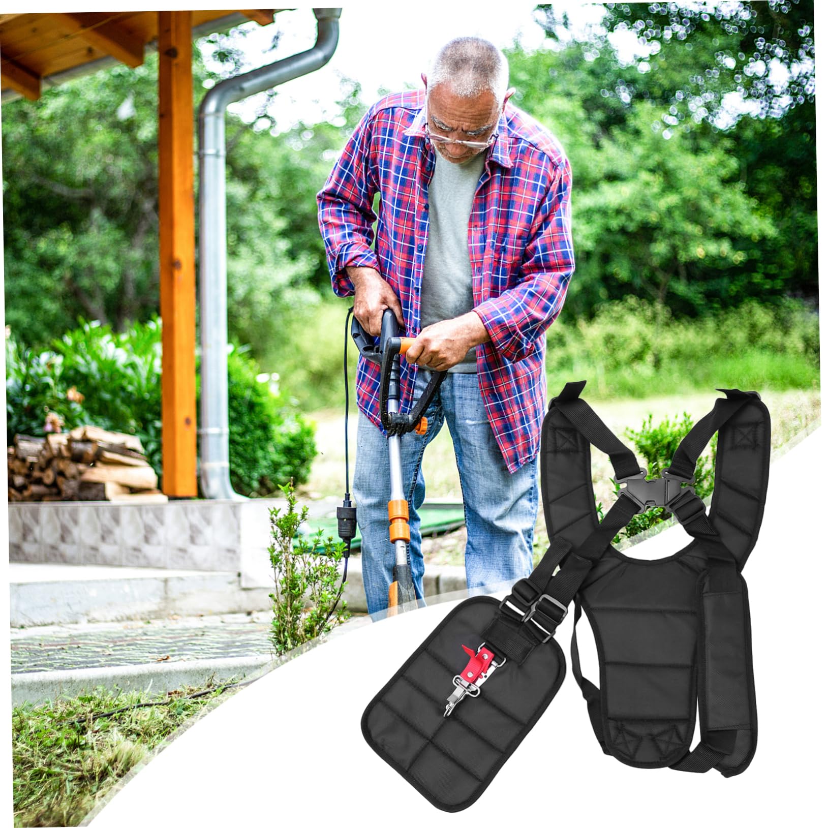 Correa de Arnés de Doble Hombro y Gancho de Transporte para Desbrozadora Cómoda para Cortar Césped con Nylon Negro, Banda Ajustable de Cintura