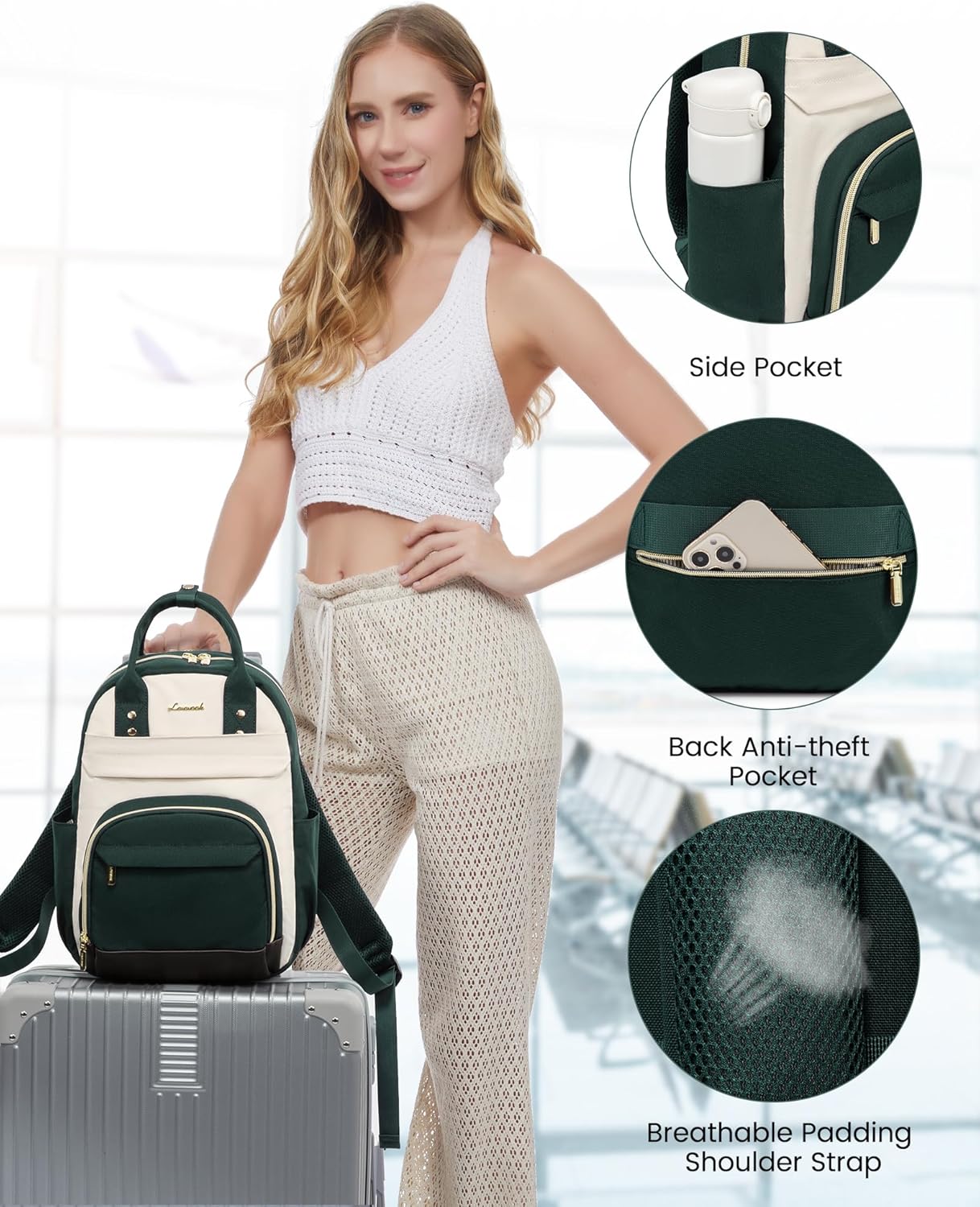 LOVEVOOK Mini Backpack Purse for Women, Small Backpack Bag, Light Weight Stylish Backpack for Daily Travel, Drak Green-Beige-Black - Image 4