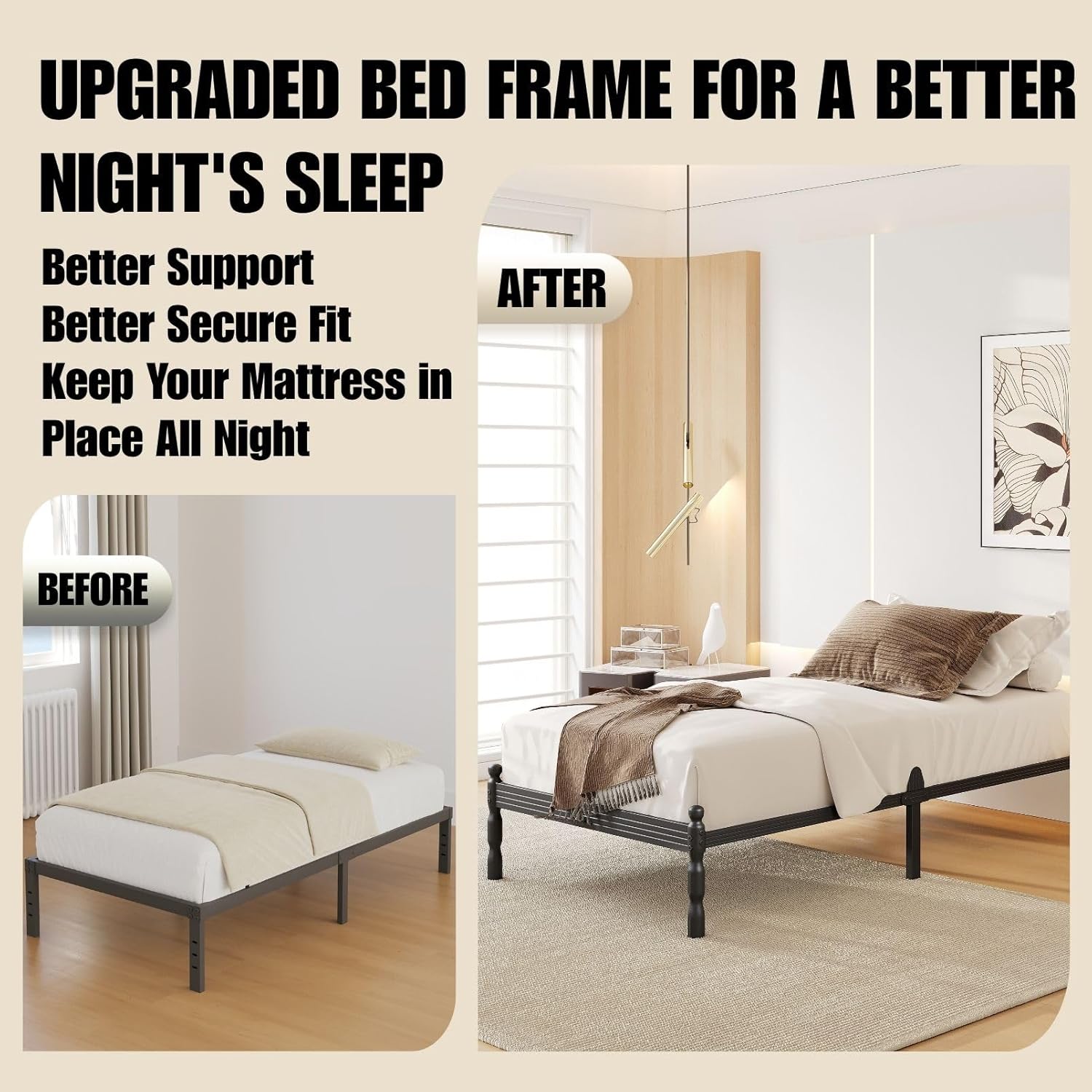 12 Inch Twin Size Bed Frames Keep Mattress from Sliding, Twin Platform Bed Frame No Box Spring Needed, Heavy Duty Metal Bedframe, Non-Slip, Easy Assembly