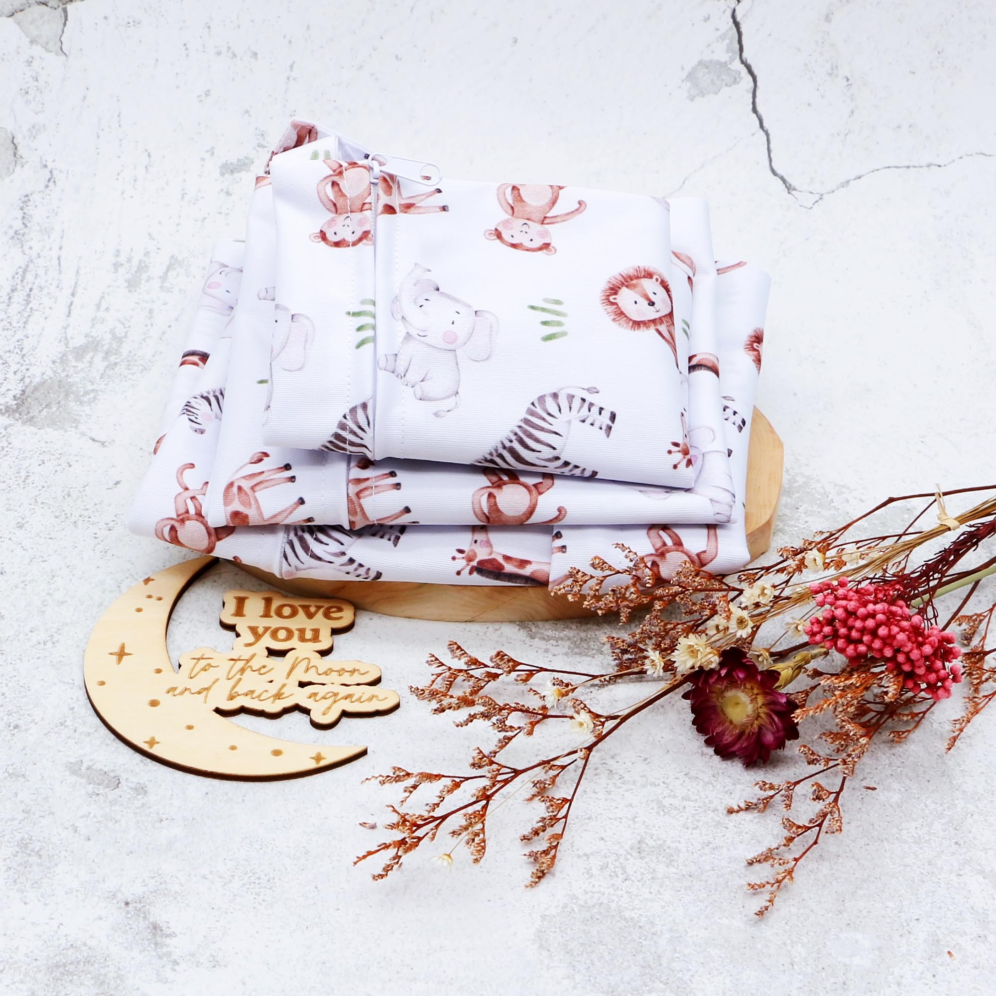 Asenappy 3pcs Cloth Diaper Wet Dry Bags Waterproof Reusable with Two Zippered Pockets Travel Beach Pool Daycare Soiled Baby Items Yoga Gym Bag for Swimsuits or Wet Clothes (3036-3-smalllion)