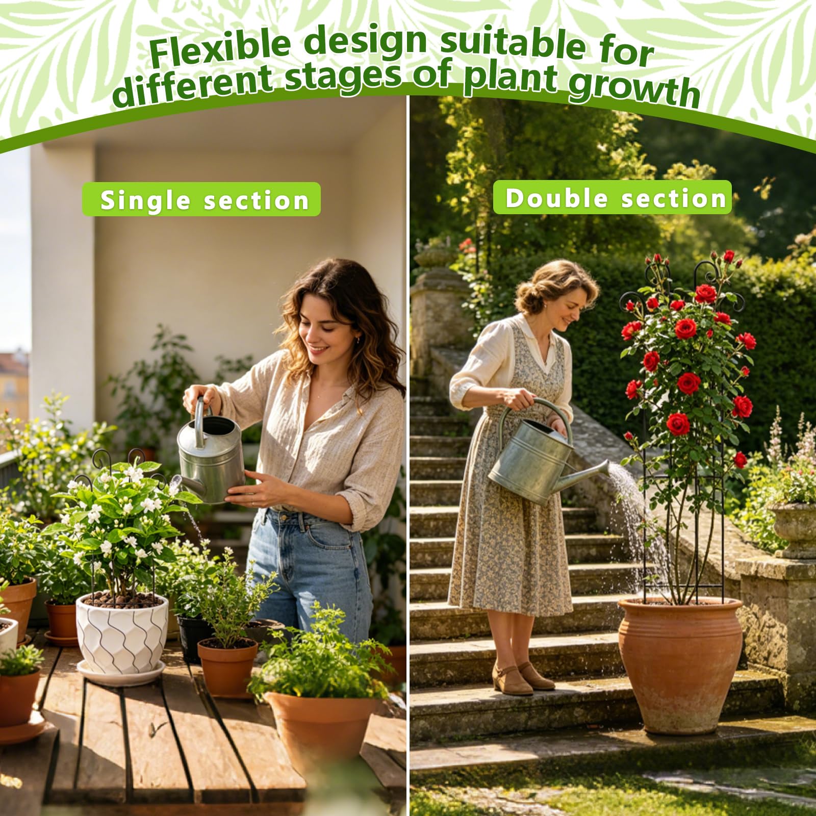 Set di 2 supporti per piante in metallo, ideali per piante rampicanti, viene fornito con 50 fascette per favorire la crescita, perfetto per giardini, balconi e uso interno (83 cm)
