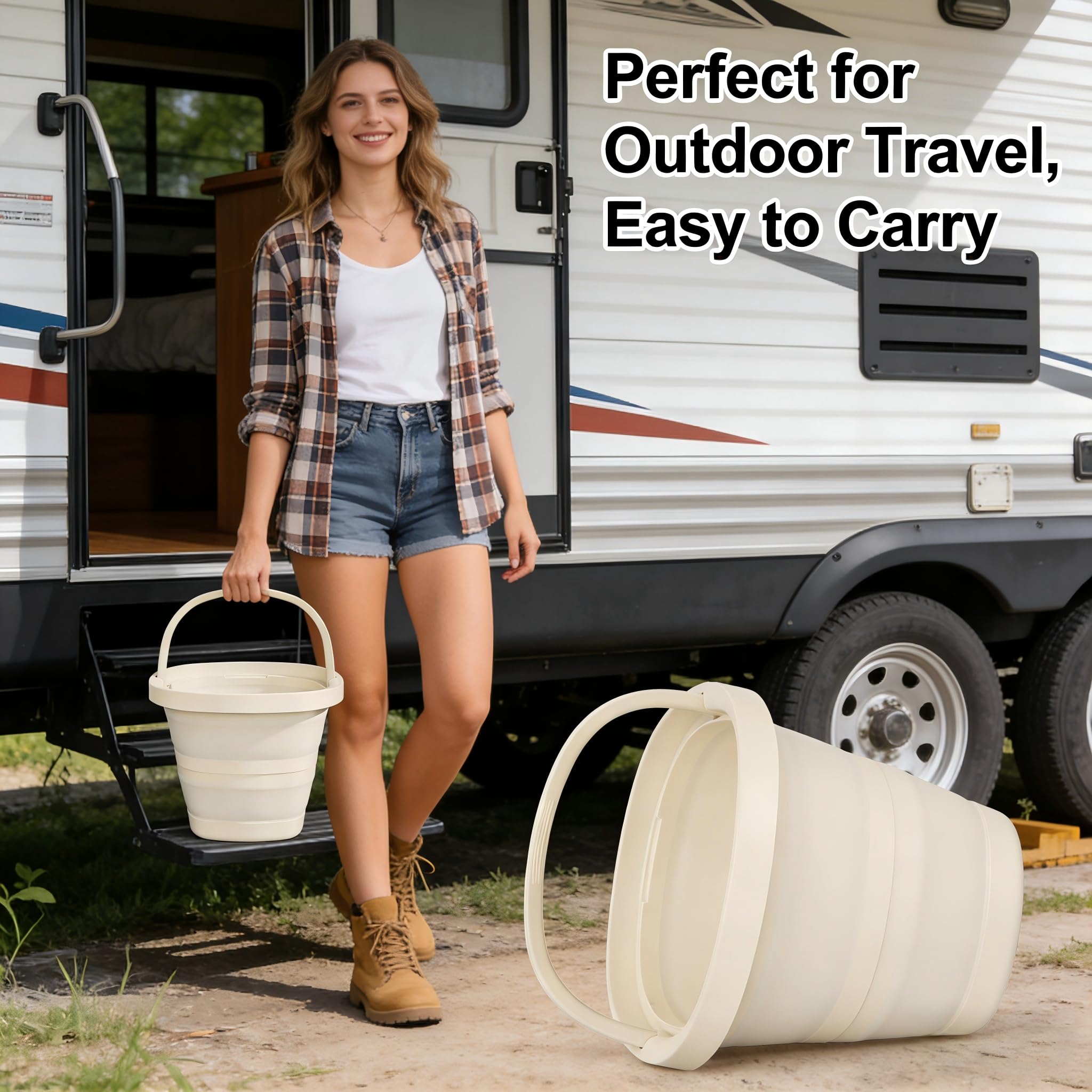 Cubos plegables de 2.6 galones, gran capacidad, cubo de agua plegable portátil para limpieza de jardín al aire libre, lavado de coches, camping, pesca
