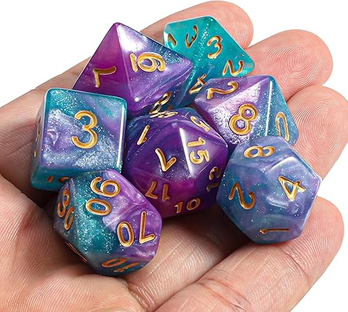 Vista 132 de CiaraQ DND - Juego de dados poliédricos con una bolsa de dados negra para juegos de mesa de rol D&D RPG MTG Rojo mezclado con naranja + purpurina