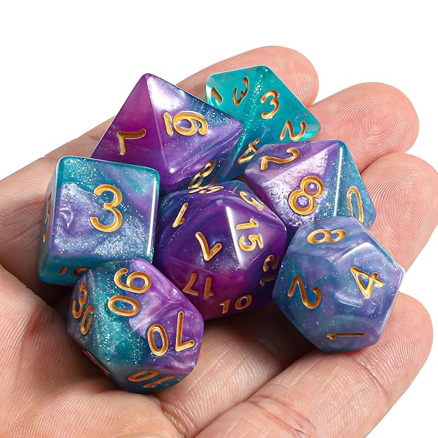 Foto 7 de 7 de QMAY DND - Juego de dados poliédricos de 7 piezas para Dungeon and Dragons MTG RPG D&D D20, D12, D10, D%, D8…