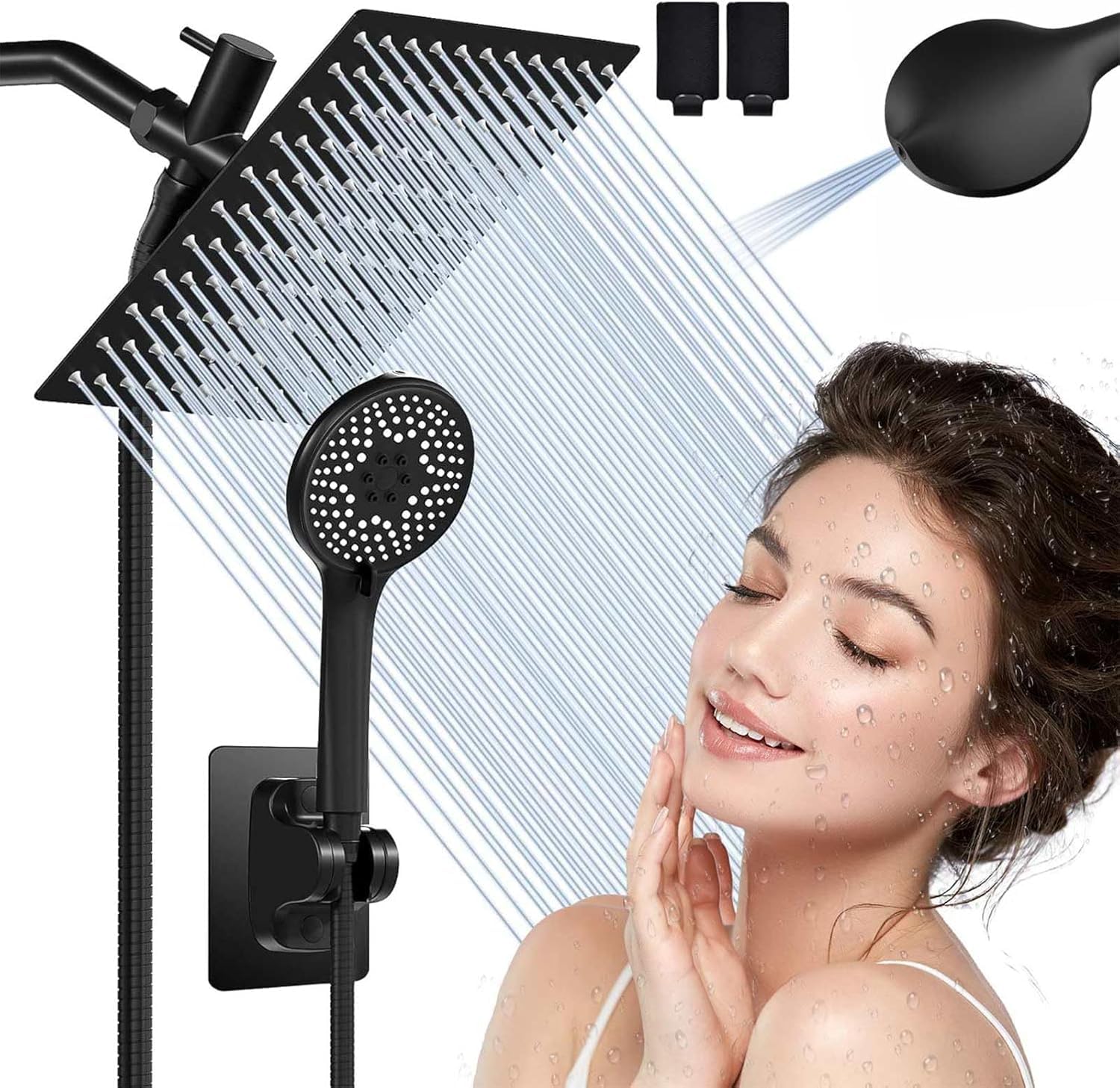 Photo 1 of Airlex Shower Head Rain Shower Head with Handheld Spary, High Pressure Rainfall Showerhead and 4 Modes Handheld Shower Heads Built-in Power Wash with 71 Inch Stainless Steel Hose, 10'' Matte Black