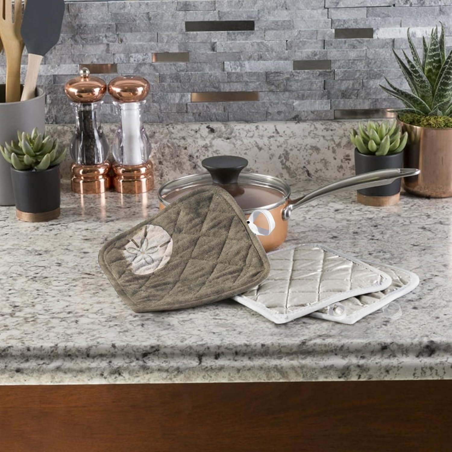 3D Rose Sand Dollar-Barrier Islands-Georgia-USA Pot Holder, 8 x 8