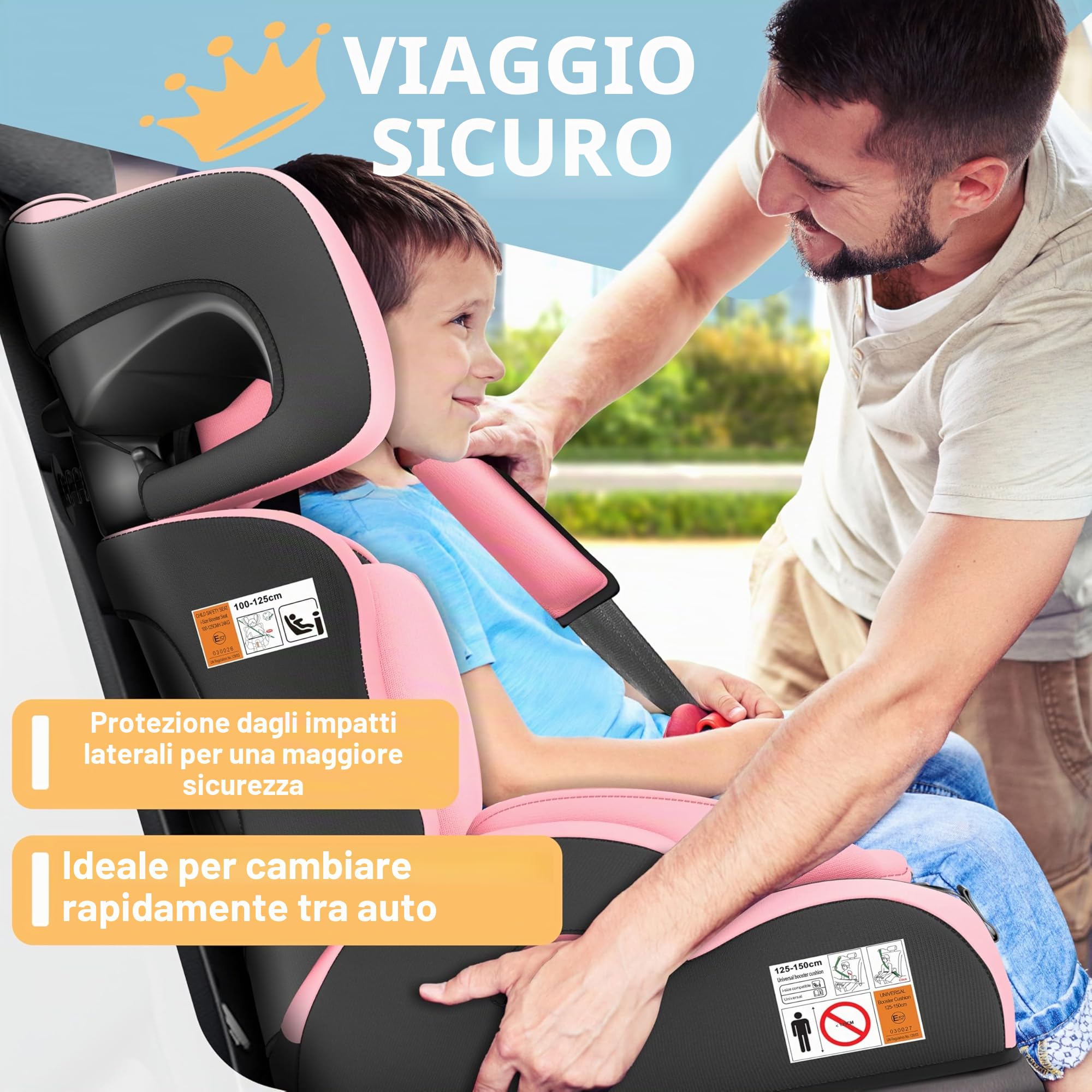 Kidiz®, seggiolino auto i-Size R129 100-150 cm fino a 12 anni, seggiolino per bambini gruppo 1/2/3 senza Isofix, seggiolino per bambini a crescita regolabile, cintura a 5 punti e poggiatesta