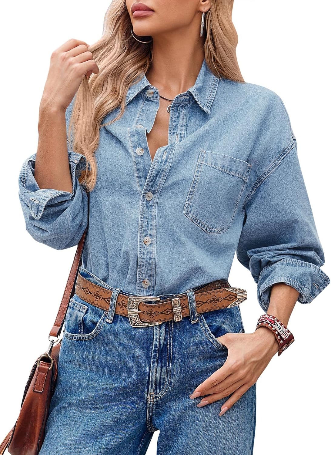 Cicy Bell Womens Oversized Denim Shirt Jean Jacket 2026 Spring Fashion Button Down Shirts Long Sleeve Tops Trendy Shackets - Image 4