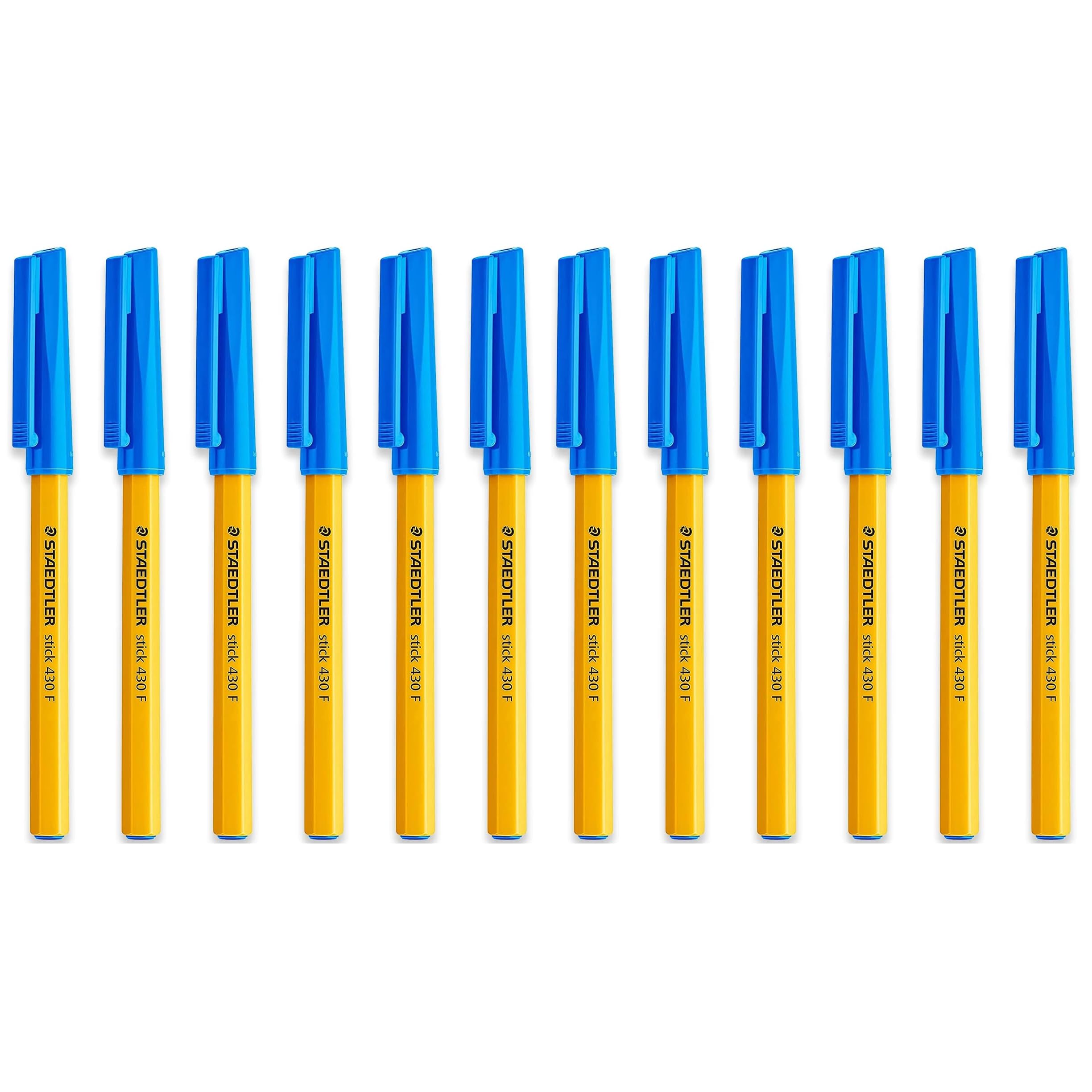 STAEDTLERFine 0.3mm 430 F Stick Ballpoint Pens Writing Pen Smooth - Blue Ink (12)