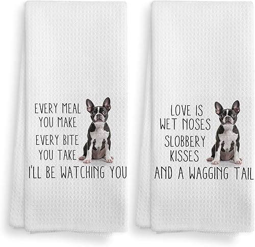 NOQL Juego de 2 toallas de cocina de bulldog francés, toallas de cocina y paños de cocina de bulldog francés, decoración de perro de bulldog