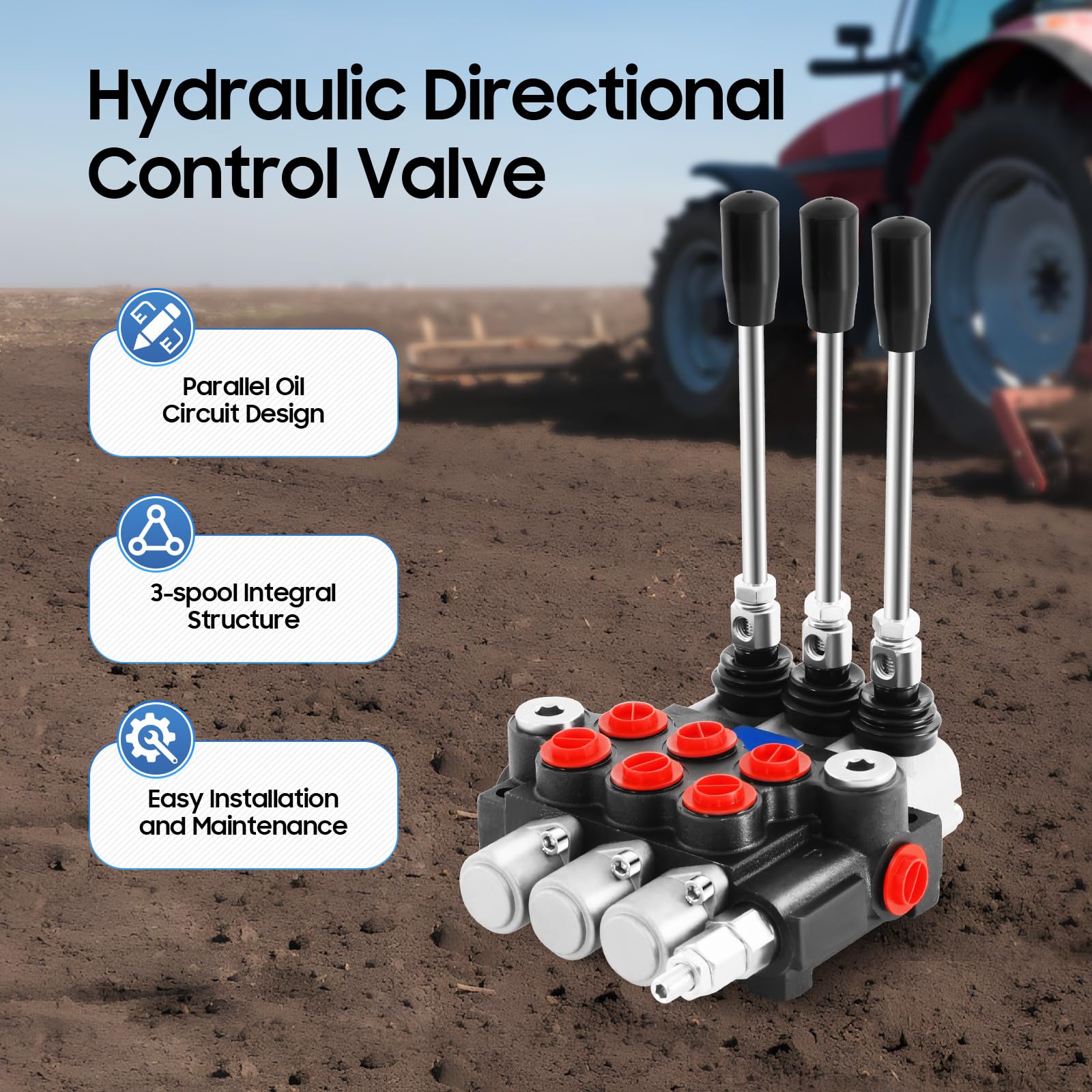 MINRS Valvola idraulica, valvola di controllo manuale, 3 prese, 3600psi, 60L/min, cilindro idraulico a doppia azione, valvola di controllo direzionale idraulica per trattore, caricatore, rimorchi