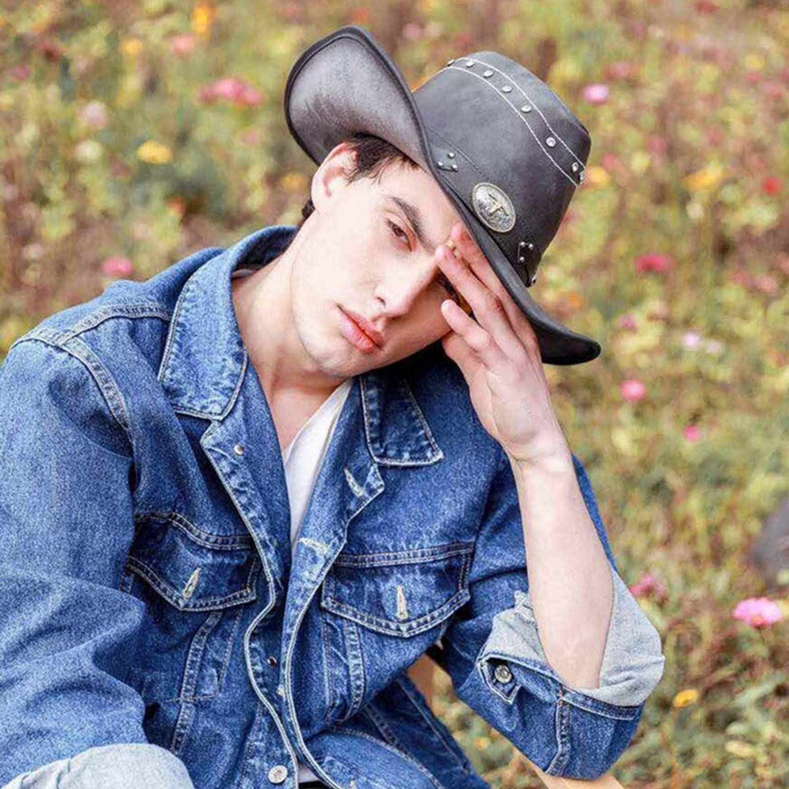 LovIntry Chapeau De Cowboy Western Large Bord En Cuir Synthétique - Style Ethnique Pour Homme