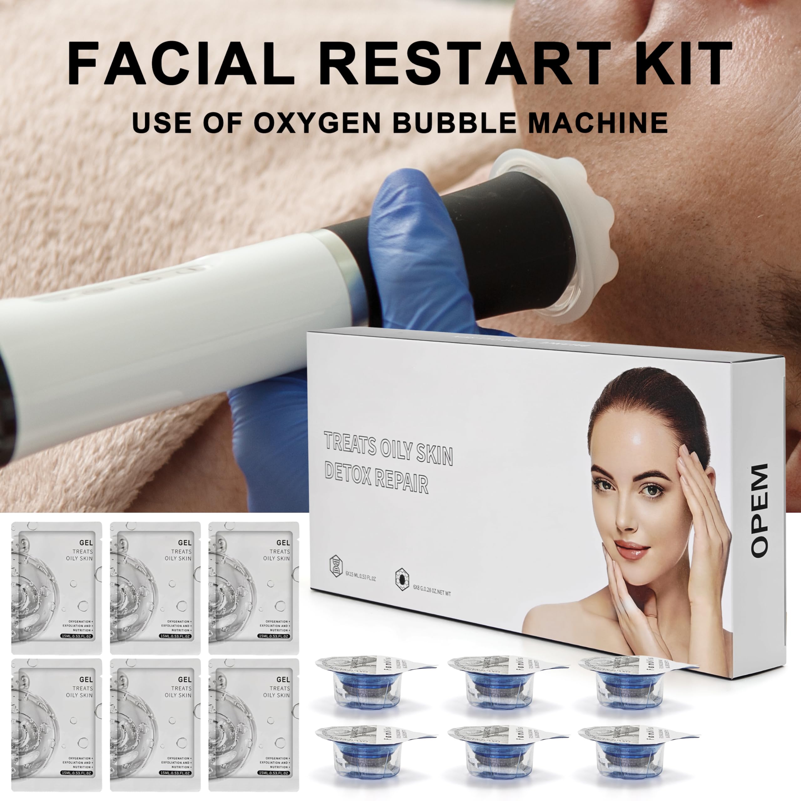 Kit facial CO₂ Elitzia - 6 ensembles/boîte pour machine faciale à oxygène CO₂, régulation des peaux grasses et amélioration de la texture de la peau ETDGEL7 (Formule Régulatrice)
