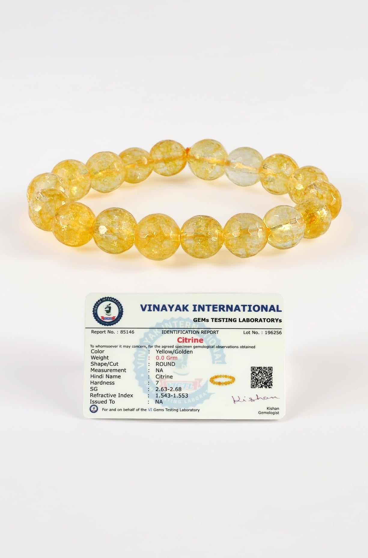Reiki Crystal Products Natural Citrine Bracelet | Certificate of Authenticity | Attracts Wealth, Protection & Will Power | Citrine 10 mm Faceted Beads Crystal Stone Bracelet for Men and Women