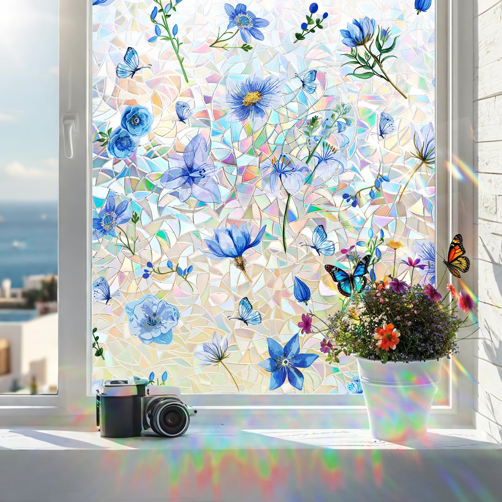 Photo 1 of **HEAVILY USED*** Coavas Stained Glass Window Privacy Film, Rainbow Static Cling Decorative Covering, No Glue Non-Adhesive Removable, UV Blocking Heat Control for Bathroom Bedroom, 23.6 x 78.7 Inches