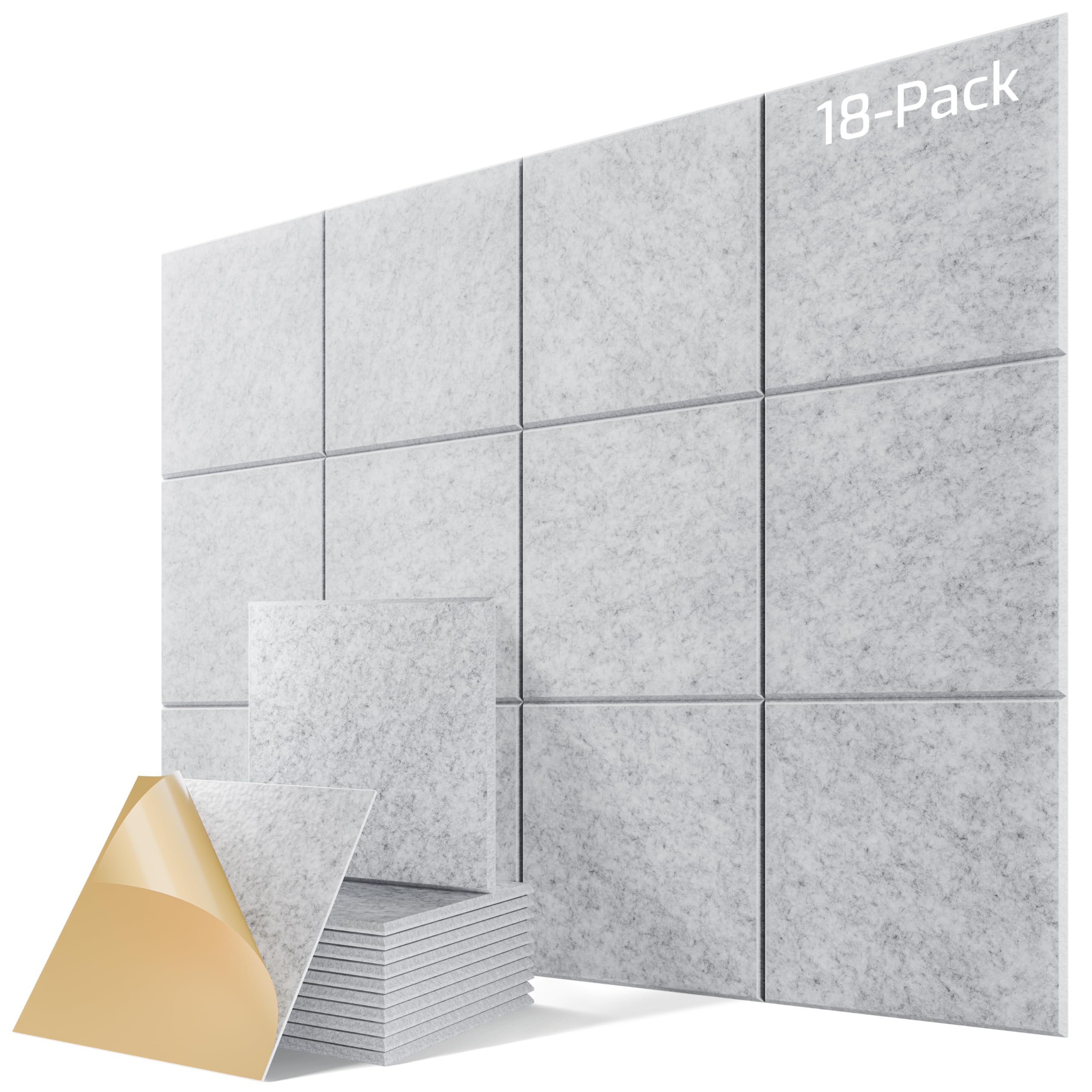 18 Pack Acoustic Panels for Walls, 12" x 12" x 0.4" High Density Self-Adhesive Soundproof Wall Panels, Sound Absorbing Foam Panels for Home &amp; Office Studio (Sliver Gray)