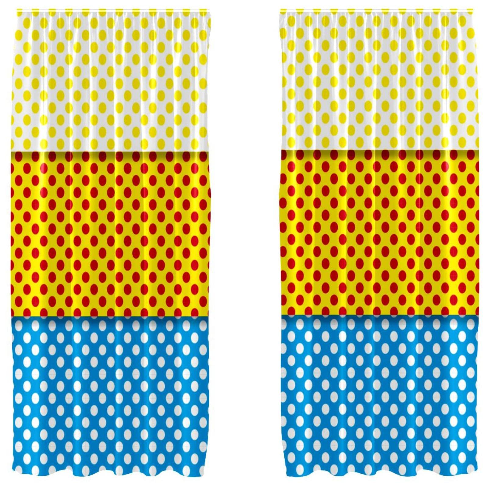 Rideaux légers brise-vue pour salon lumineux | Lot 2 voilages pois jaunes bleus