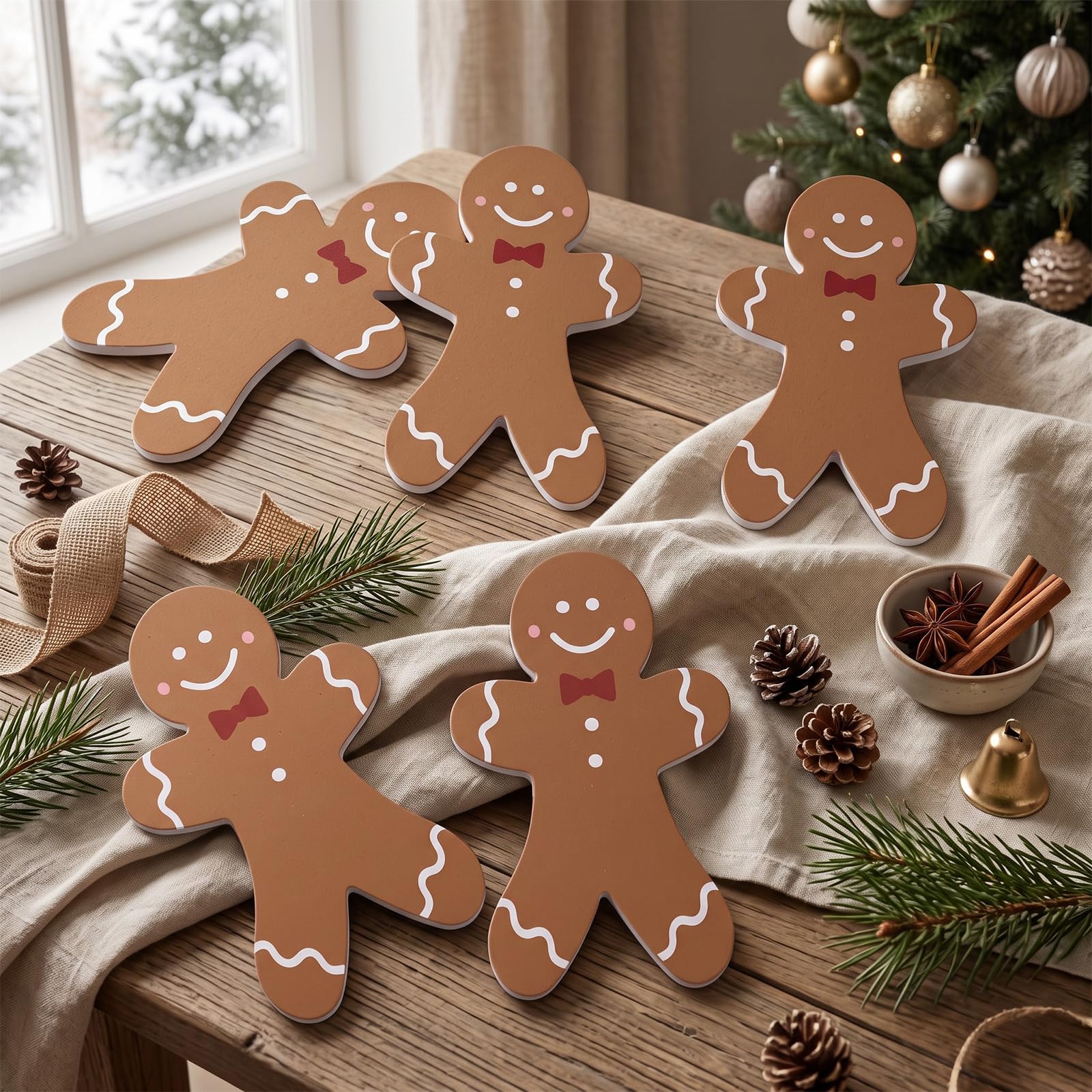 Hollowfly Lot de 24 décorations de Noël autocollantes en forme de bonhomme en pain d'épices de 12,7 cm pour loisirs créatifs, cadeau de fête de Noël, décoration murale d'intérieur ou d'extérieur
