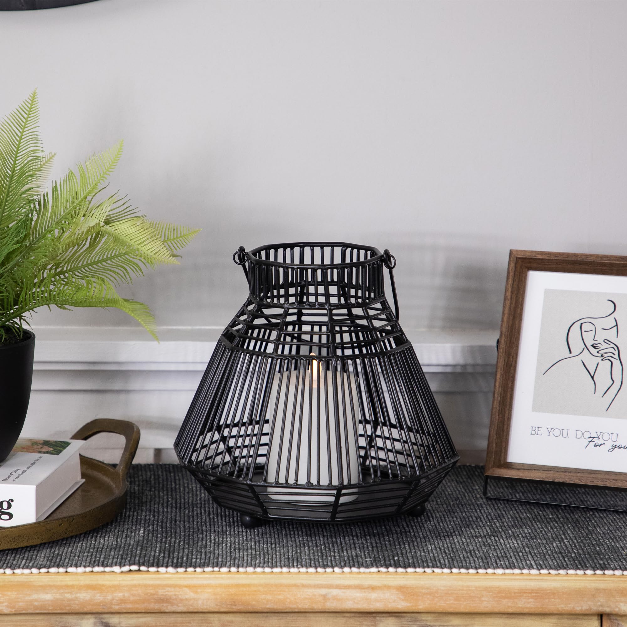 Medium Iron Geometric Hurricane Candle Lantern - 8.25