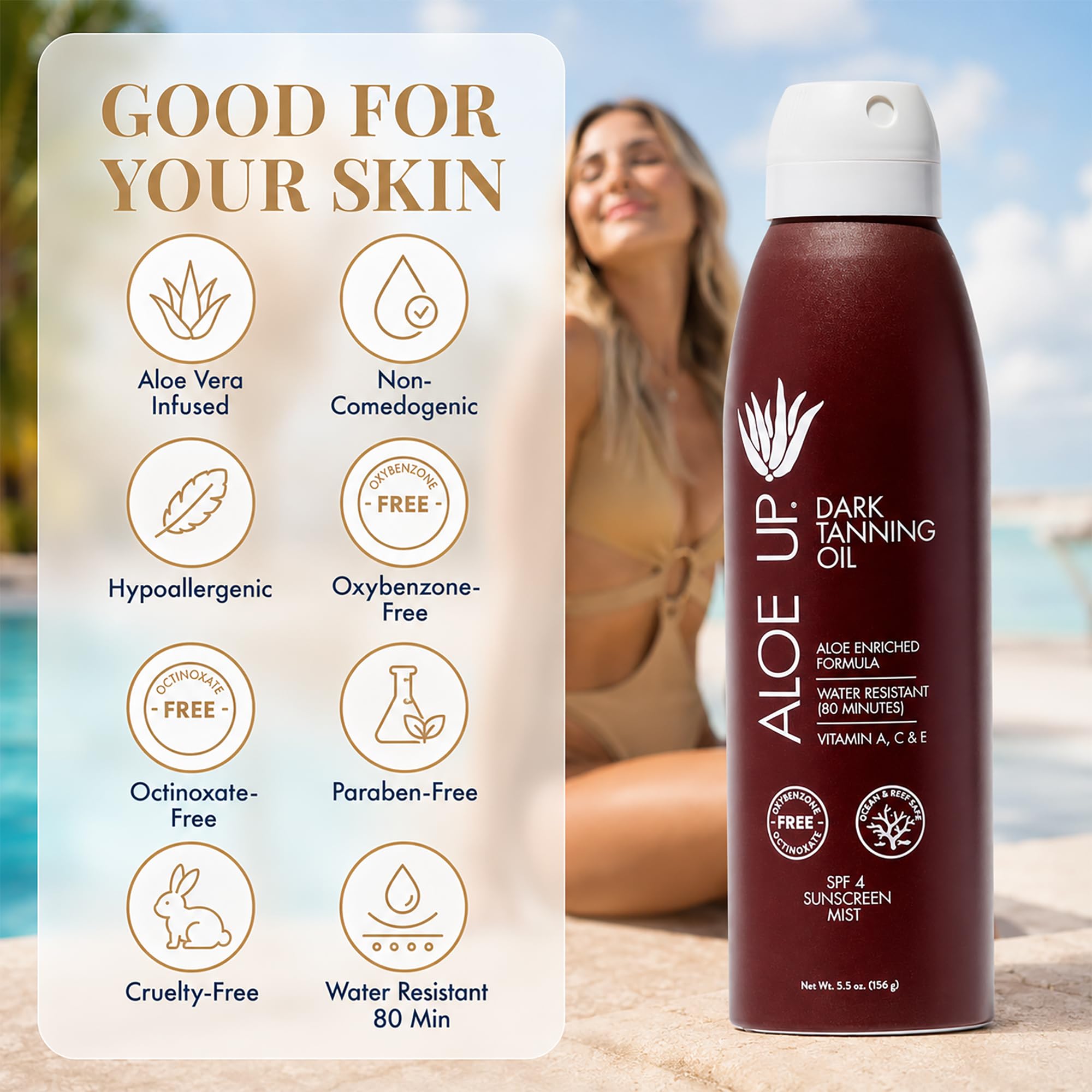 Aloe Up Dark Tanning Oil Spray SPF 4 with Aloe Vera, 6 oz, 2-Pack