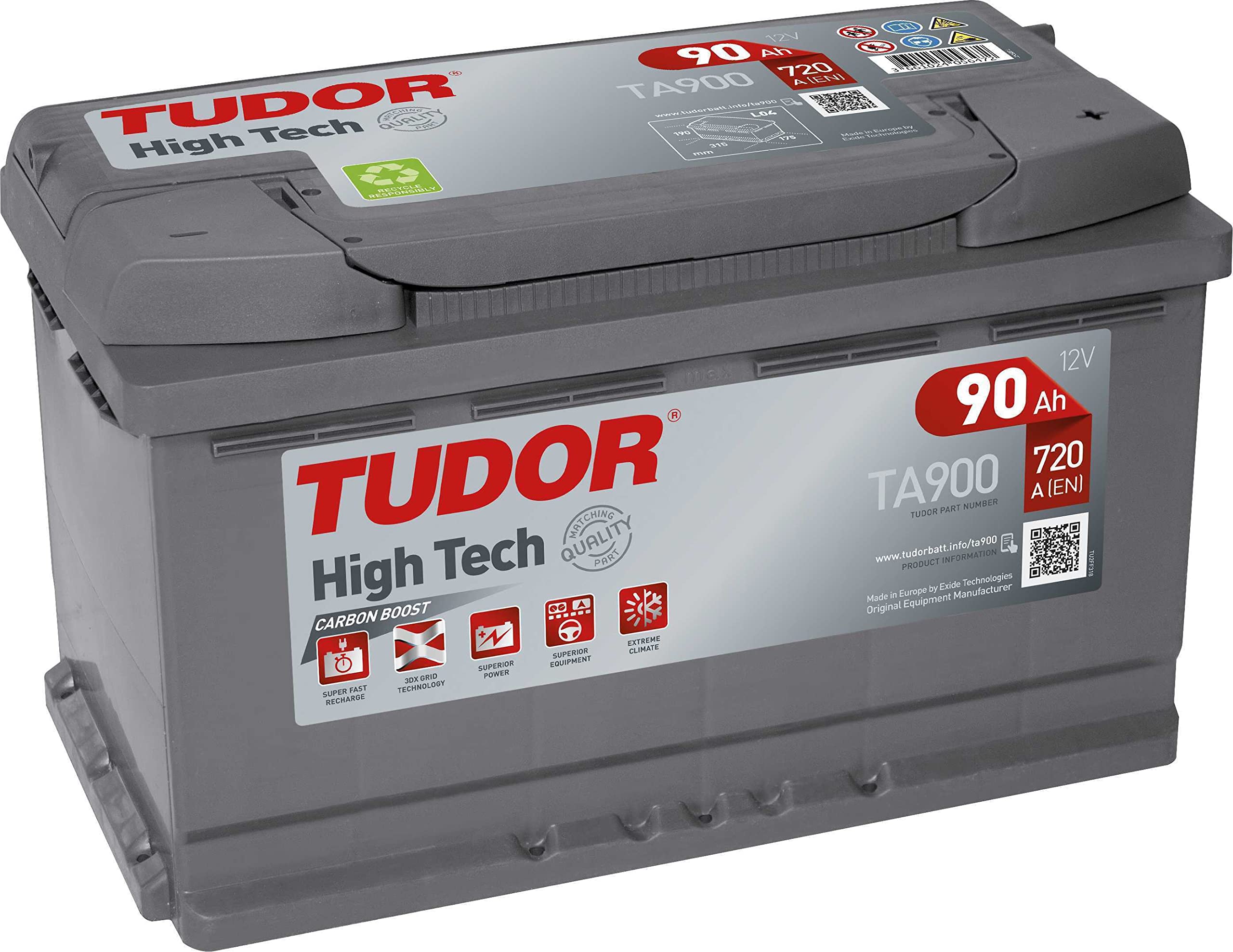Batería para coche Tudor HIGH-TECH TA900 12V 90Ah