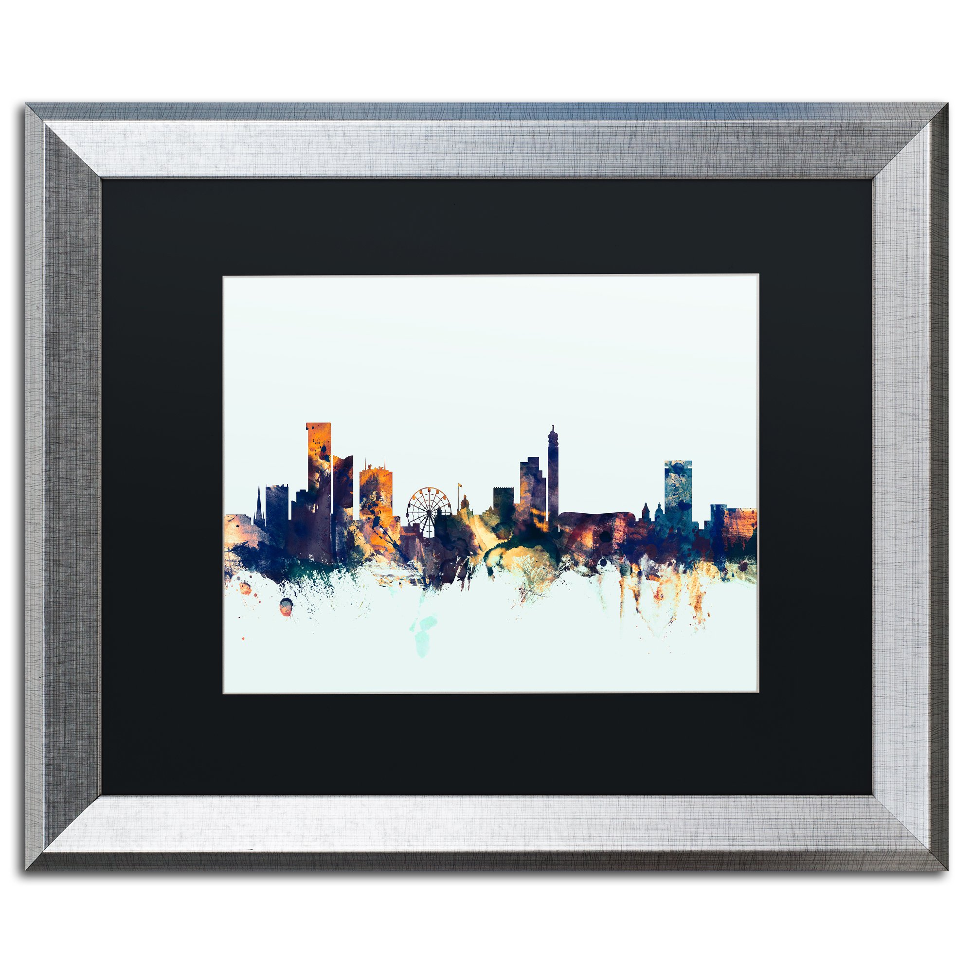 Birmingham Skyline Blue by Michael Tompsett, Black Matte, Silver Frame 11x14-Inch