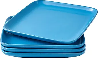 Bruntmor 8 inch Ceramic Dinner Plates- Set of 4, Porcelain Pasta Salad Plate Set For Kitchen, Dinnerware Dish Set, Dishwasher & Microwave Safe - Blue