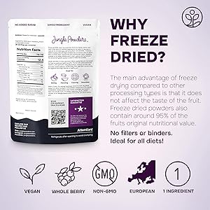 Black Raspberry Powder 5 Ounce Bag - 3rd Party Lab Tested Freeze Dried Raspberries Fruit Whole Berry for Baking, Unsweetened Additive Filler Free Superfood Extract Rasberries Smoothies Dehydrated