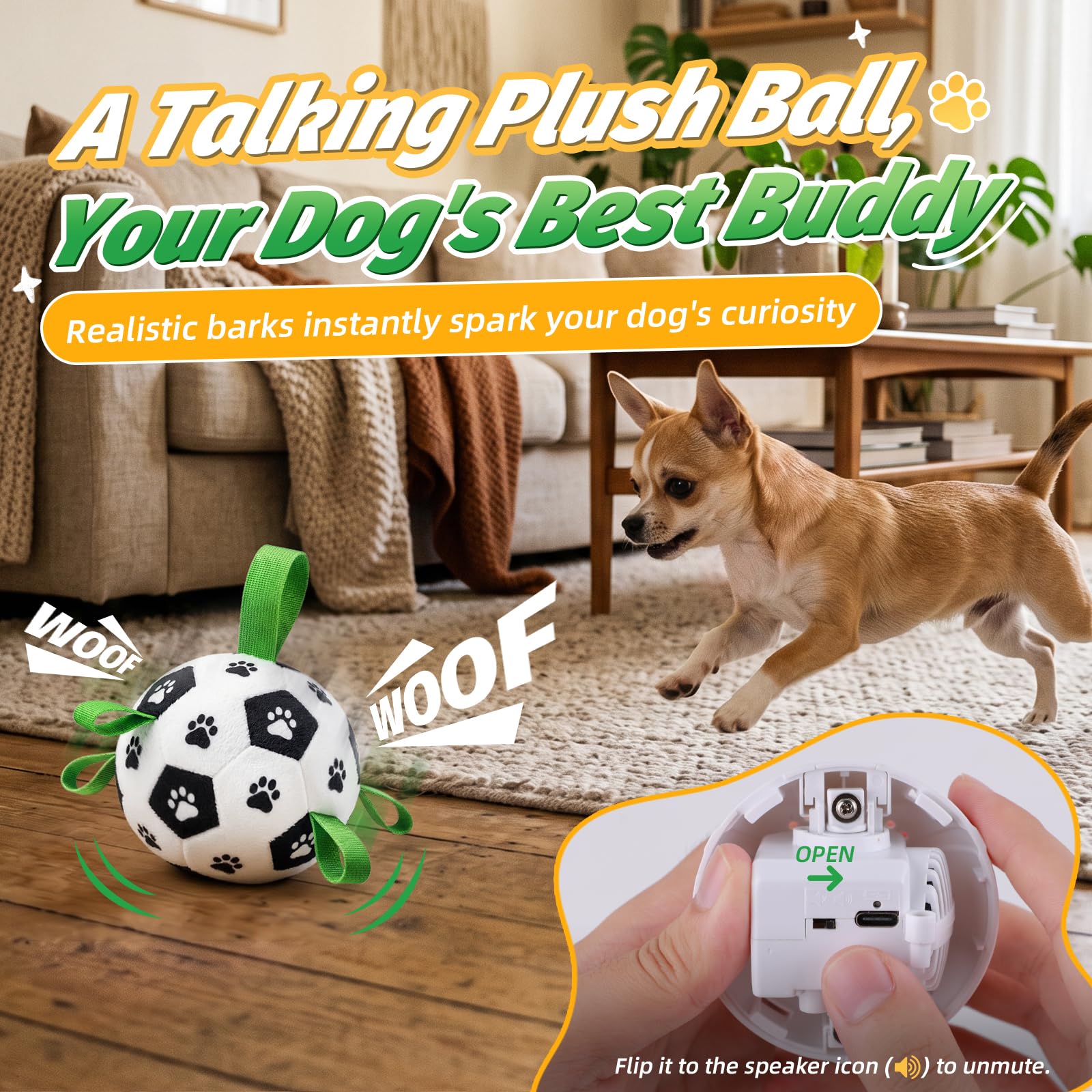Diman Jouet interactif pour chien : ballon de football pour chien avec sangles, jouets en peluche pour les garder occupés, balles rebondissantes pour chiens de taille moyenne et grande