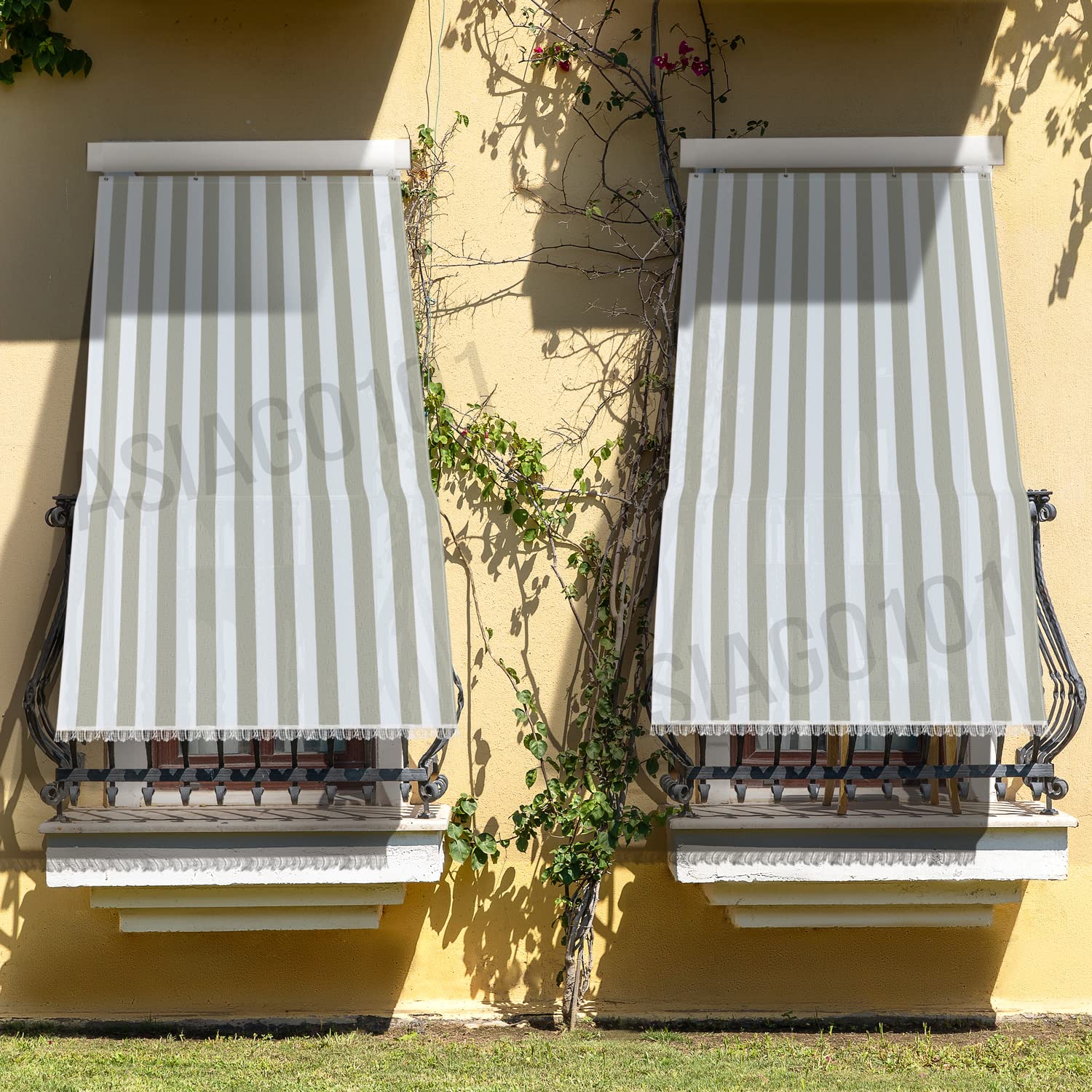 Toldo de sombreo casa Oficina con Kit Ganchos Anillas Tejido Resistente antidesgarros para Exterior Porche balcón Puerta Ventana jardín cenador Lavable Color Gris y Blanco a Rayas 145 x 250 cm (9)