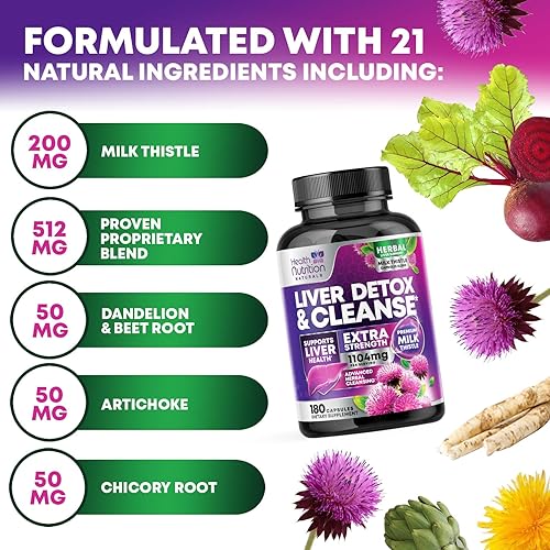 Miniatura 3 de Fórmula suave de desintoxicación y reparación de limpieza hepática - Suplemento avanzado de apoyo hepático con cardo mariano de silimarina, raíz de