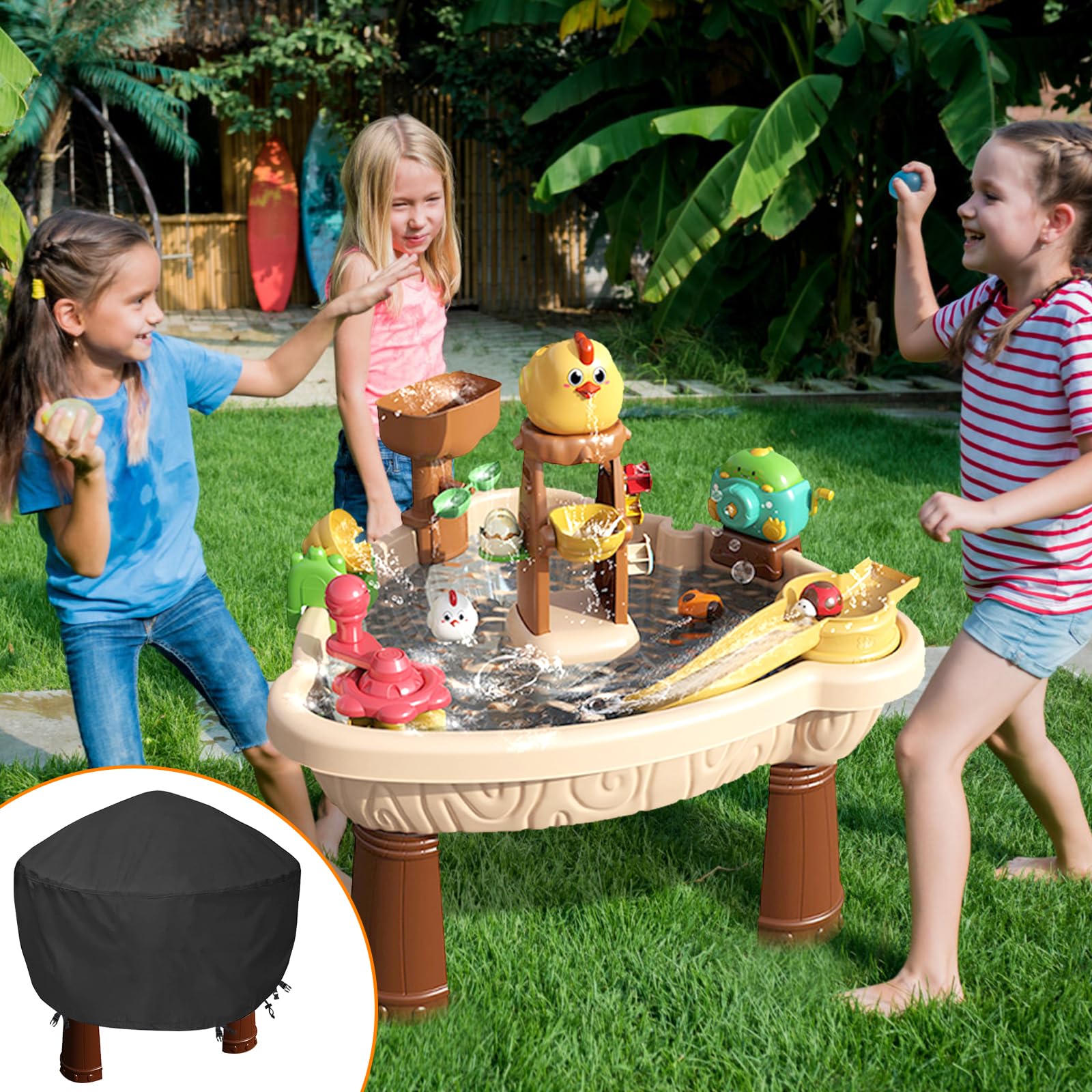 Housse de table à eau extra large – Imperméable, résistante au vent, anti-poussière et anti-UV pour enfants, bac à sable et eau pour enfants, couverture de bac à sable pour enfants, couverture de