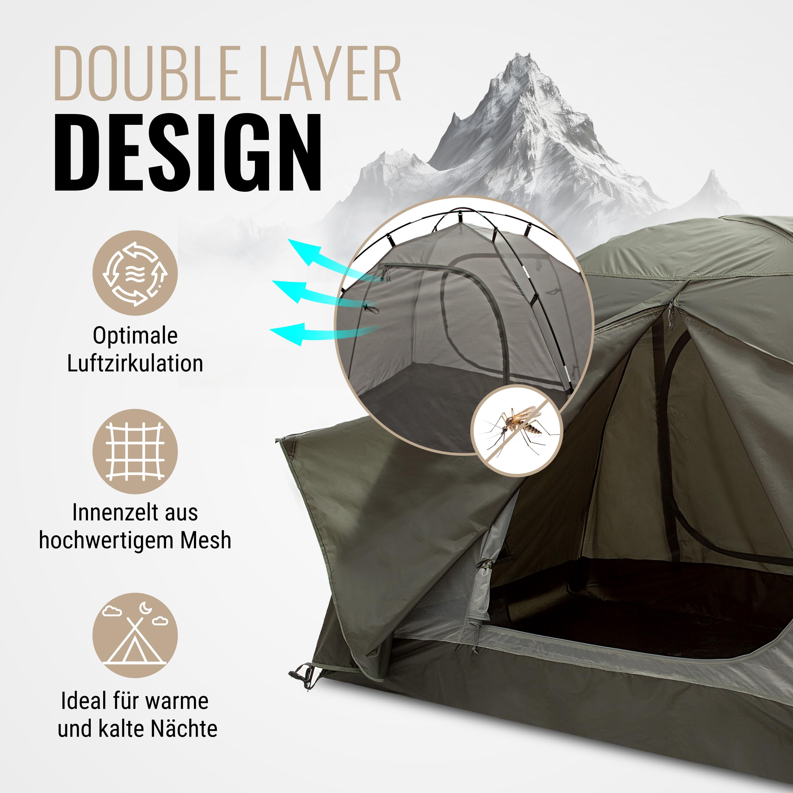 WANDERFALKE® Namiot dla 2-4 osób, wodoszczelny, ultralekki, mały rozmiar po spakowaniu, namiot kempingowy z przedsionkiem, namiot rodzinny, namiot outdoorowy na kemping, podróż, wędkowanie, na ciepłe