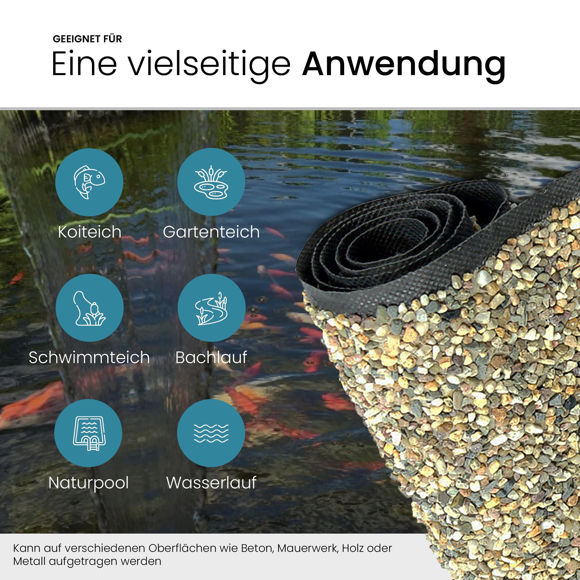 TeichVision – Hochwertige Steinfolie für Teichrand, Teichufer und Bachlauf/Teichumrandung/Steinfolie für Teich in verschiedenen Größen – 0,4 m x 2 m - Sandfarben