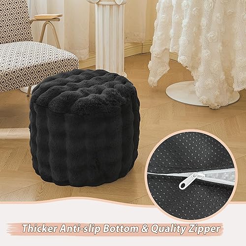 Miniatura 7 de LIFEREVO Puf Otomán Inflable Redondo de Piel de Conejo Sintética de Lujo, 20 X 16 Pulgadas Pufs de Piso Esponjosos de Burbujas Waffle Reposapiés
