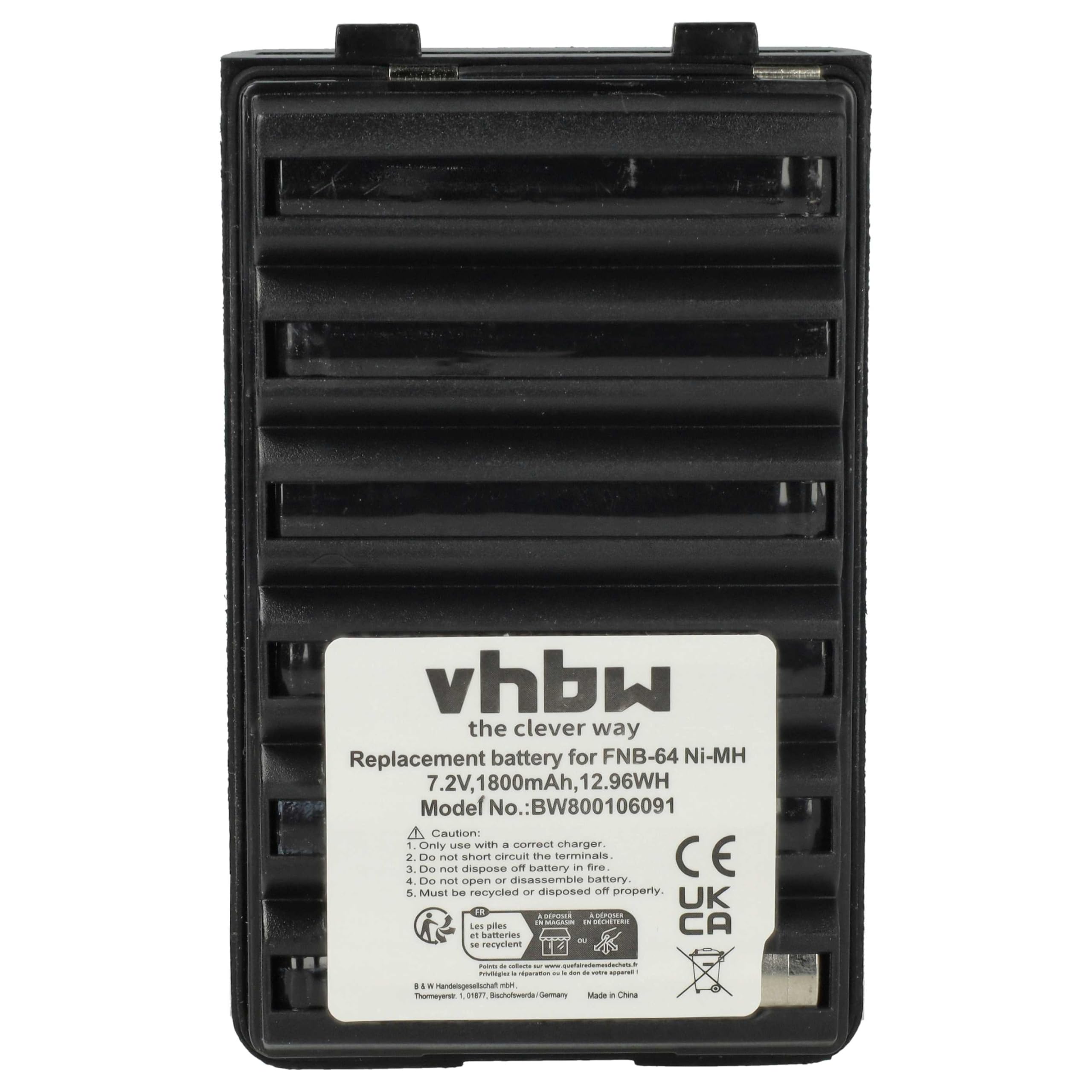 vhbw 5X batería reemplaza Yaesu/Vertex FNB-64H, FNB-57, FNB-64, FNB-83, AAJ66X001, FNB-83H para Radio (1800 mAh, 7,2 V, NiMH)
