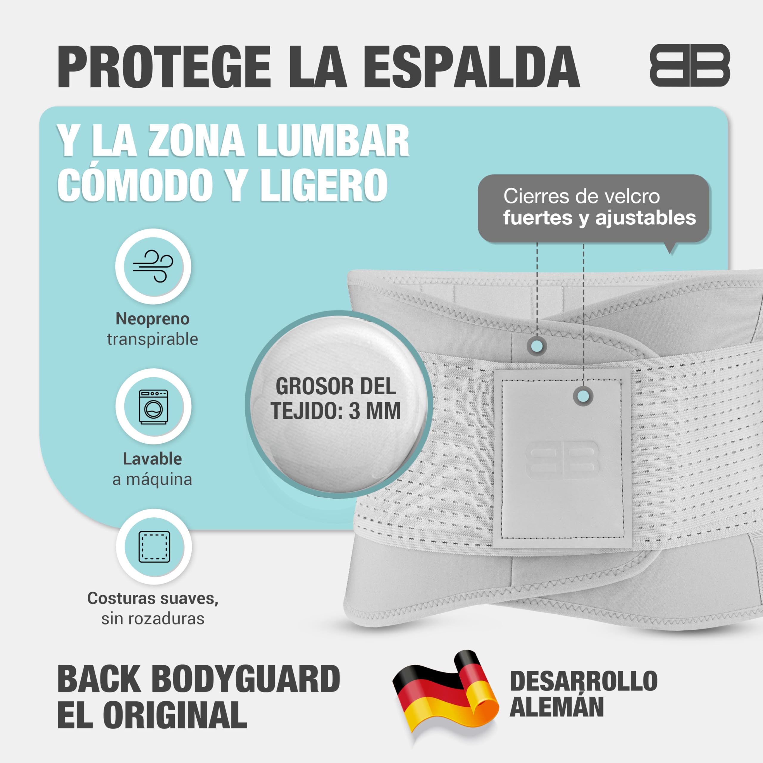 BACK BODYGUARD Faja Lumbar - Cinturón Lumbar Para Estabilización | Gris, talla M, posibilidad de cambio