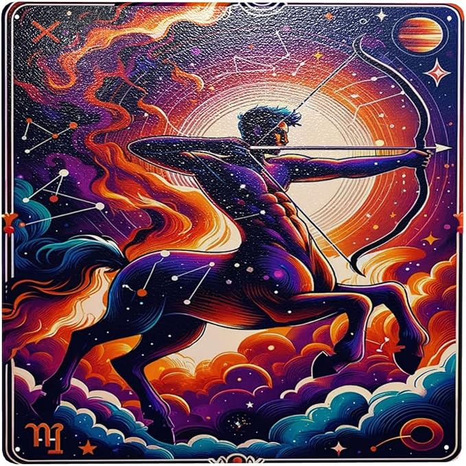 Sagittarius Centaur Archer Zodiac Metal Tin Sign Astrology Horoscope Wall Art,Cosmic Star Sign Decor For Home,Bedroom,Bar,Vintage Celestial Poster,Unique Gift For Astro Lovers & Collectors 8x8inch