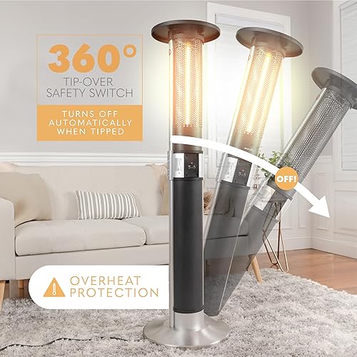 Miniatura 6 de SereneLife Calentador infrarrojo para patio, eléctrico de 1500 W con control remoto, aprobado IP24, marco de aleación de aluminio anodizado