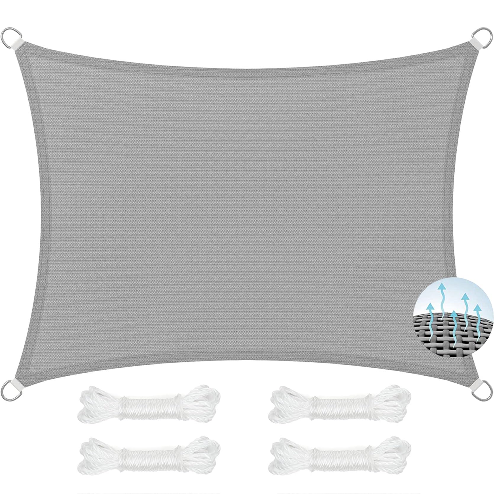 Tenda a Vela Parasole 180 x 300 cm, 95% Protezione Solare, Traspirante, Anti Uv, Antistrappo, Telo Ombra Telone Tenda a Vela, per Giardino, Terrazza, Grigio Chiaro