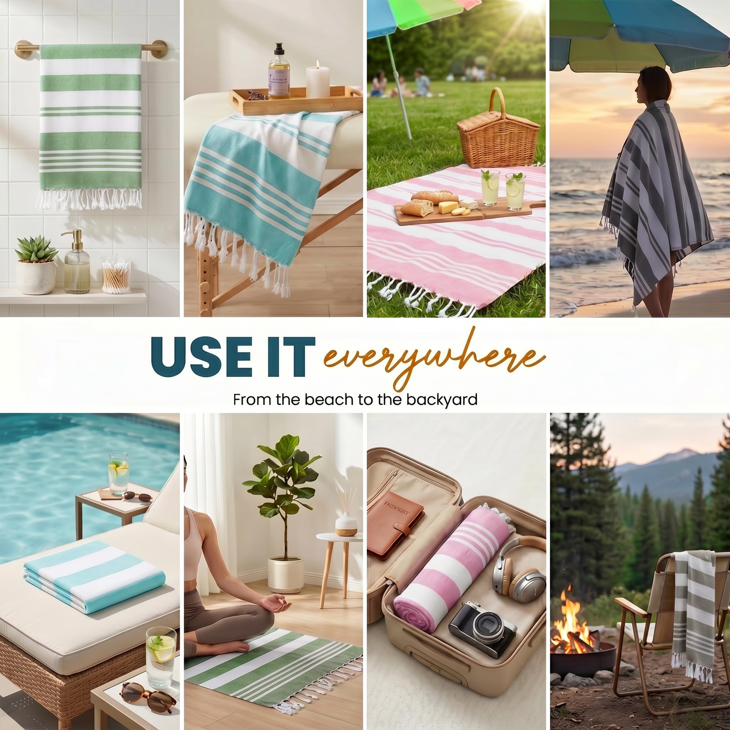 Utopia Towels Türkisches Strandtuch, 100% Baumwolle, übergroß, sandfrei, leicht und schnell trocknend, vorgewaschen für EIN weiches Gefühl, großes Pestemal-Handtuch (kühles Grau, Aqua, Rosa,