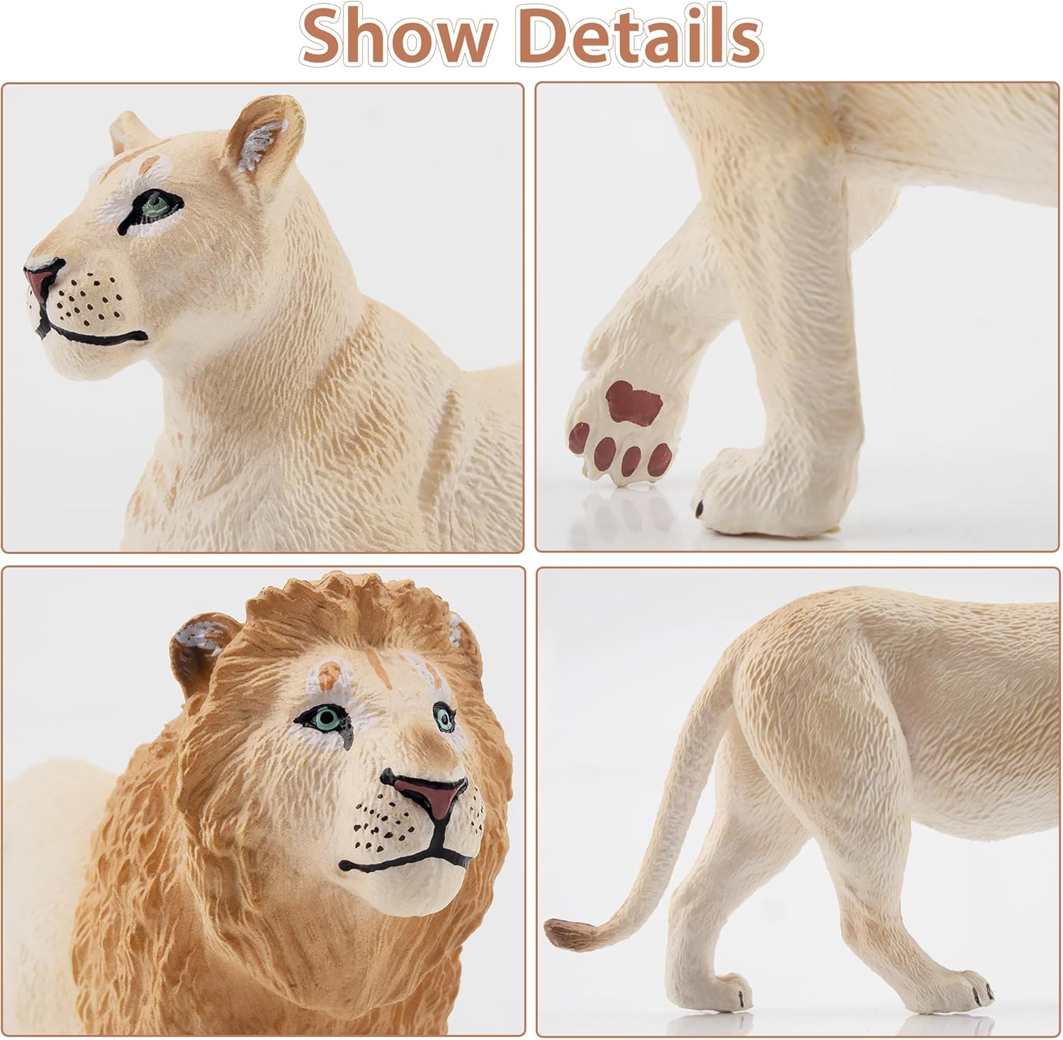 Toymany 14PCS Jungle Animals Figures Family Playset, Realistic Wolf Figurines and White Lion Figures, Educational Toy Cake Toppers Birthday for Kids Boys Girls