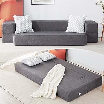 Floor Sofa Bed, Convertible Sleeper Lounge Couch Folding Mattress with 2 Pillows & Washable Cover for Living Room, Guest, Playroom 10inches Twin