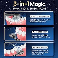 Vista 2 de Cepillo de dientes eléctrico con hilo dental combinado en uno, cepillo de dientes profesional para limpieza de dientes y hilo dental, eliminación