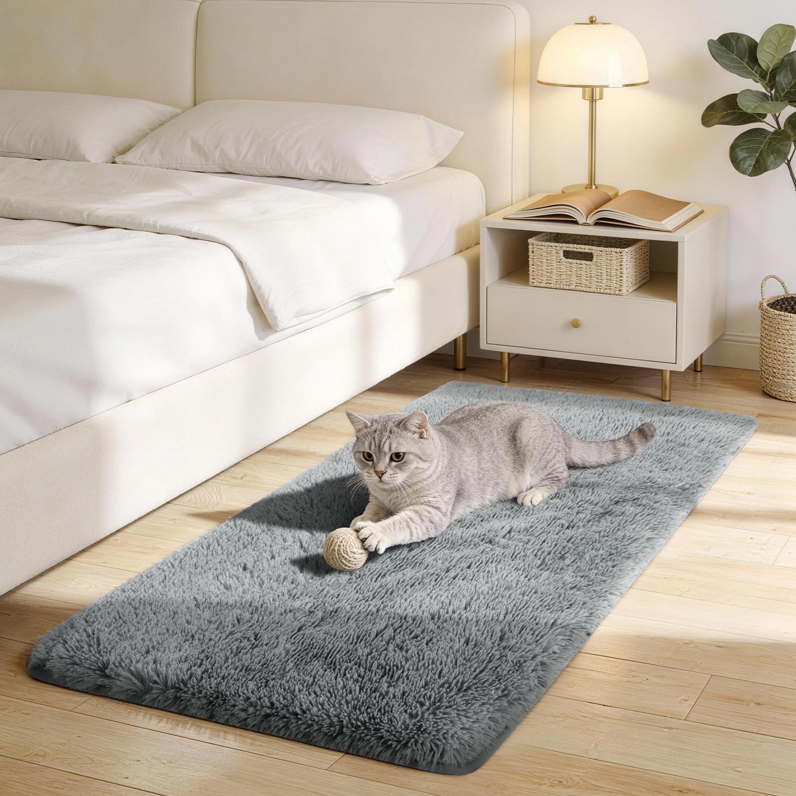 LNZHAO Rugs Living Room 120x60 CM: Small Area Rugs for Bedroom – Fluffy Shaggy Rug Washable Modern Carpet – Soft Non Slip Rug Bedside Rug for Kids Room, Lounge, Dining Room, Light grey