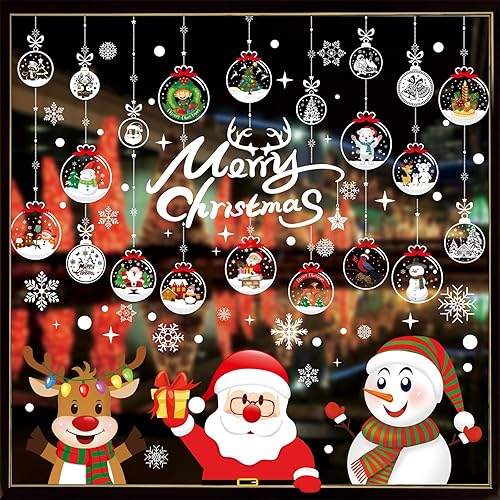 Miniatura 3 de Calcomanías navideñas de doble cara para ventana, 10 hojas, 288 piezas, decoraciones de ventana de Navidad, calcomanías de copo de nieve, Papá Noel,