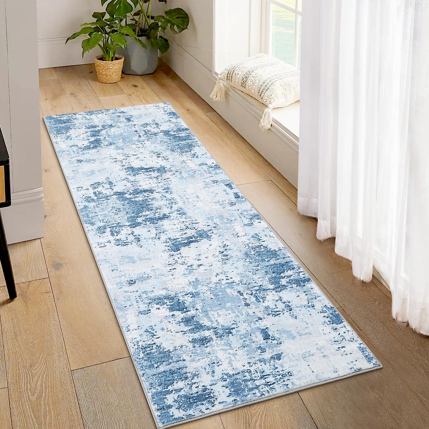 CAROMIO Modern Abstract Runner Rug 60x180 cm, Non-Slip Machine Washable Hallway Runner, Low Pile Thin Area Rug for Kitchen, Entryway, Bedroom, Light Blue โ image 1